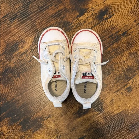 Converse Kids' White Sneakers with Red Trim - Picture 3 of 5